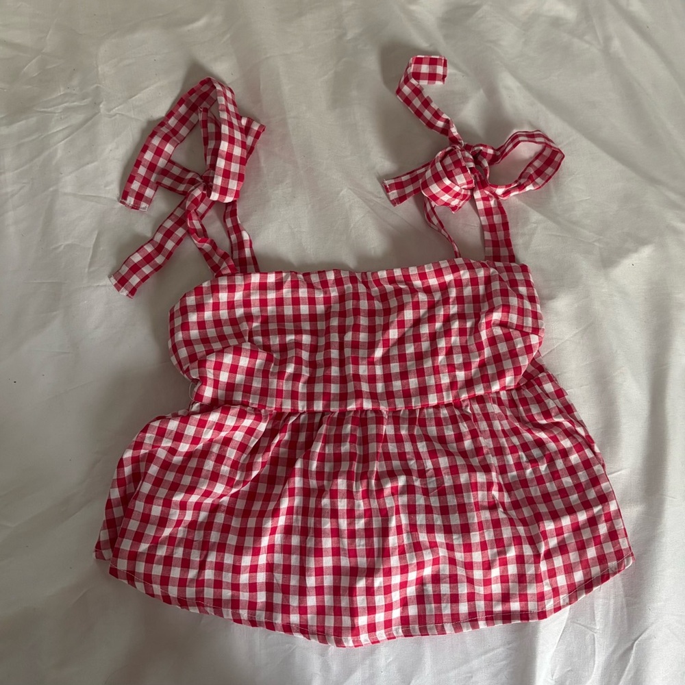 Red and White Gingham Crop Top
